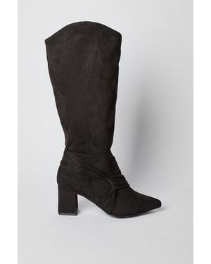 Wallis Wide Fit Augustine Twist Detail High Heel Pointed Knee Boots - Black