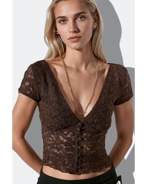 Busem Fitted Lace Crop Blouse With Buttons - Brown