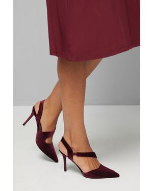 Wallis Everly Velvet Asymmetric Pointed Stiletto High Heel Court Shoes - Red
