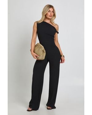 Boohoo Textured Asym Neck Wide Leg Jumpsuit - Blue