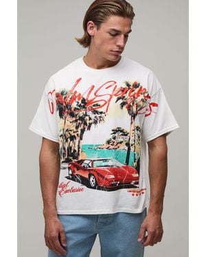 BoohooMAN Oversized Boxy Palm Springs Over The Seams T-Shirt Cotton - Grey
