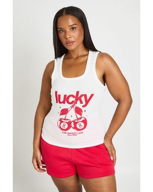 Boohoo Plus Cherry Printed Tank Top - Red