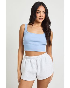 Boohoo Henley Button Mid Rise Sweat Shorts - Blue