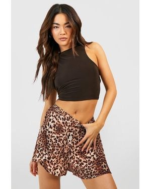 Boohoo Leopard Flippy Shorts - Brown