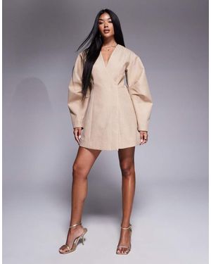 ASOS Volume Sleeve Structured Blazer Mini Dress - Natural