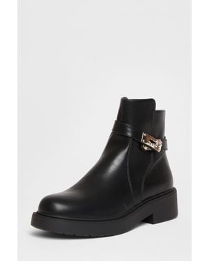 Quiz Faux Leather Ankle Boots Material_Polyester - Black