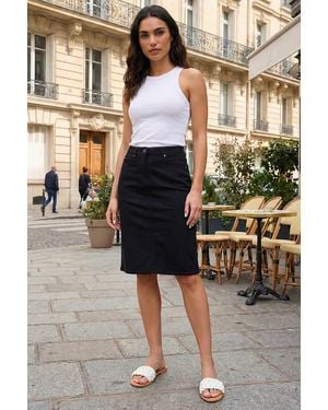 Roman Cotton Denim Stretch A Line Skirt - Black