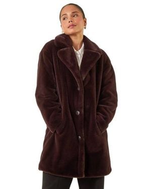 Roman Petite Longline Pocket Fur Coat - Brown