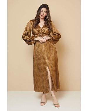Wallis Shimmer Satin Ruched Midi Dress - Natural