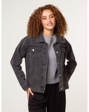 Blue Vanilla Embellished Denim Jacket - Grey