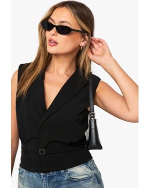 Boohoo Belted Shoulder Pad Waistcoat - Black