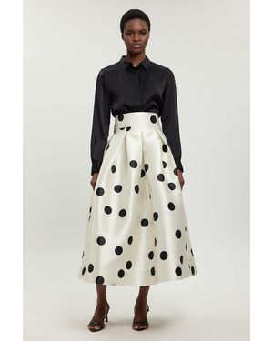 Karen Millen Spot Woven Twill Prom Skirt - White