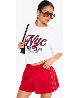 Boohoo Tricot Side Stripe Shorts - Red