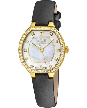 Gevril Lugano Swiss Diamond Watch, Mop Dial, 316L Stainless Steel Ipyg Case, Geniune Italian Leather - Metallic