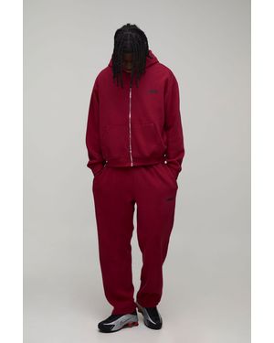 BoohooMAN Oversized Boxy Official Zip Through Hooded Tracksuit - Red