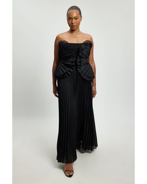 Karen Millen Plus Size Cotton Poplin Pleated Maxi Dress - Black