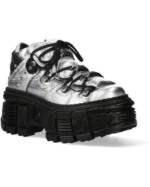 New Rock M-106Wall-C29 Metallic Leather Gothic Ankle Boots - Black