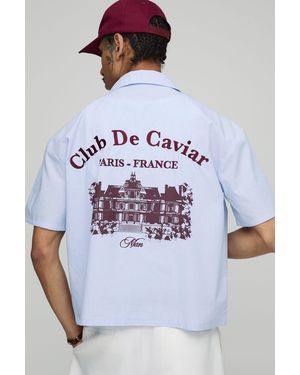 BoohooMAN Oversized Boxy Club De Caviar Printed Stripe Shirt - Blue