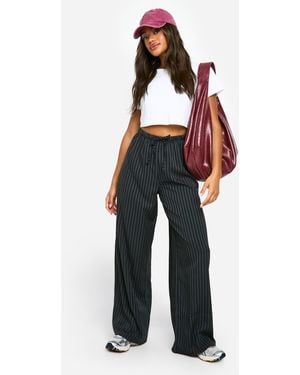 Boohoo Stripe Wide Leg Trousers - Black