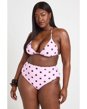 Boohoo Plus Polka Dot Triangle Bikini Set - Pink