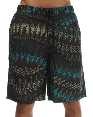 Marcelo Burlon Allover Print Feathers Lace-up Board Shorts - Green