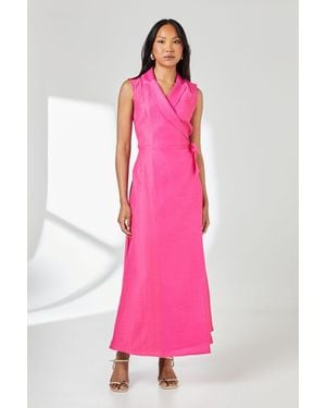 PRINCIPLES Wrap Lapel Detail Volume Maxi Dress - Pink
