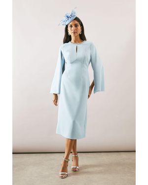 Wallis Embellished Neck Cape Sleeve Dress - Blue