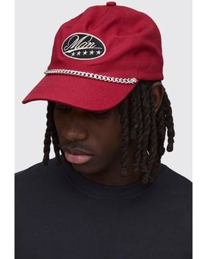 BoohooMAN Embroidered Cap With Chain