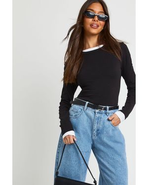 Boohoo Basic Long Sleeve Fitted Longline Top - Blue