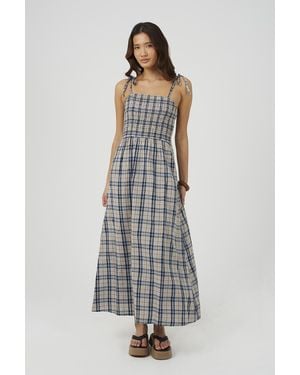 Brave Soul Checked Strappy Smock Midi Dress - White