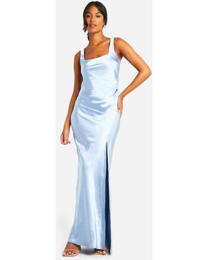 Boohoo Tall Bridesmaid Satin Square Neck Maxi Dress - Blue