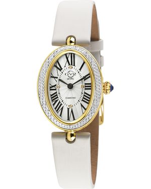 Gv2 Piazza Navona Swiss Quartz Slim Movement 1062/ Dial, Ivory Handmade Italian Leather Silk Watch - Black