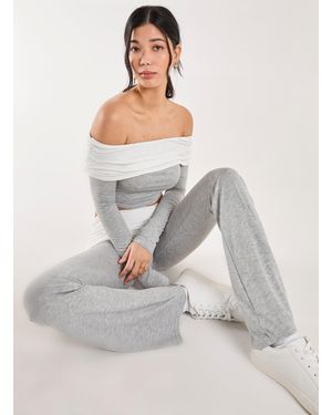 Pink Vanilla Two Tone Bardot Top - Grey