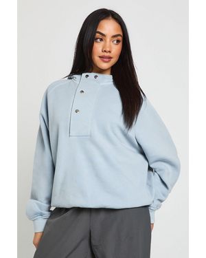 Boohoo Washed Popper Detail Oversized Hoodie - Blue
