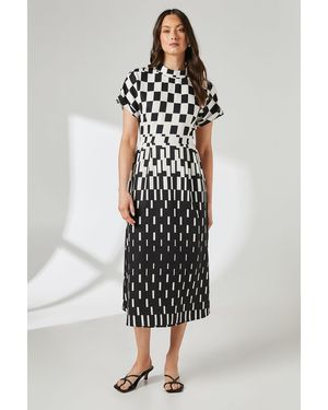 PRINCIPLES Check Print High Neck Detail Crepe Midi Dress - Multicolour