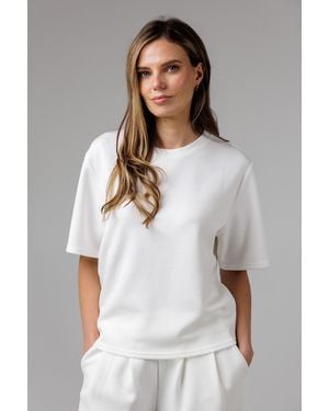 French Connection Off Luxe Short Sleeve Crew Neck Pinched Top - White