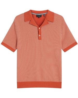 Ted Baker Gregry Small Stitch Knitted Polo - Orange