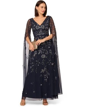Adrianna Papell Beaded Long Sleeve Dress - Blue