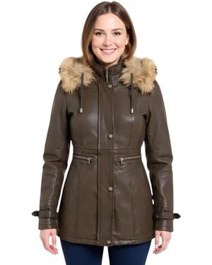 Infinity Leather Hooded Parka Jacket-Charleville Lamb Leather - Brown
