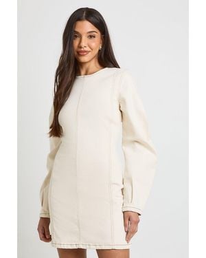 Boohoo Barrel Sleeve Denim Mini Dress - Natural