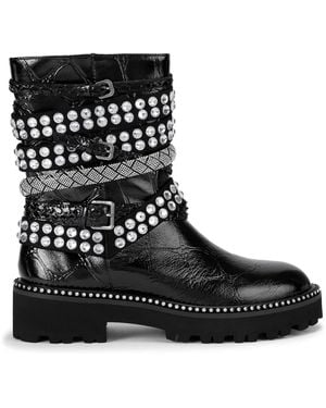 Kurt Geiger Leather Multi Strap Flat Boots - Black