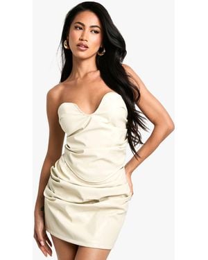 Boohoo Pu Ruched Bandeau Corset - Natural