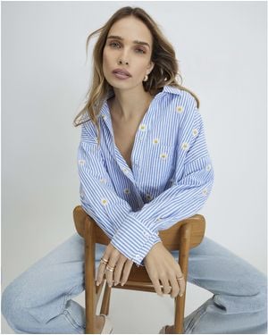 River Island Striped Daisy Embroidered Knot Shirt - Blue