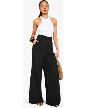 Boohoo Linen Look Wide Leg Relaxed Fit Trousers - Black