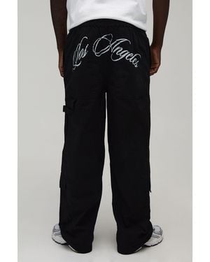 BoohooMAN Baggy Fit La Gusset Cargo Trousers - Black
