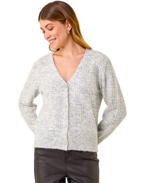 Roman Buttoned Sequin Knit Cardigan - White