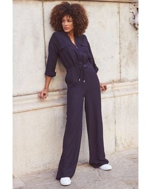 Sosandar Midnight Drawstring Waist Jumpsuit - Purple