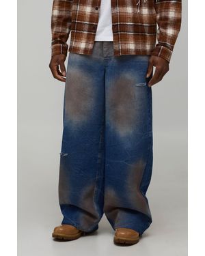 BoohooMAN Baggy Fit Tinted Ripped Jeans - Blue