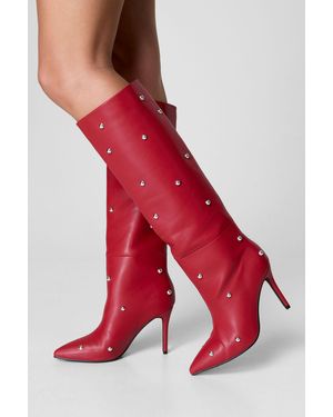 Nasty Gal Faux Leather Dome Stud Knee High Boots - Red