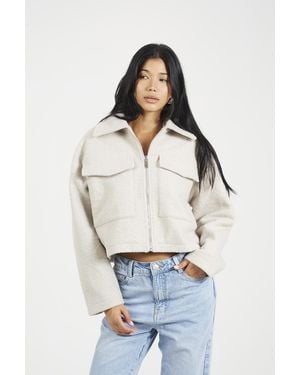 Brave Soul Boucle Faux Wool Jacket - White